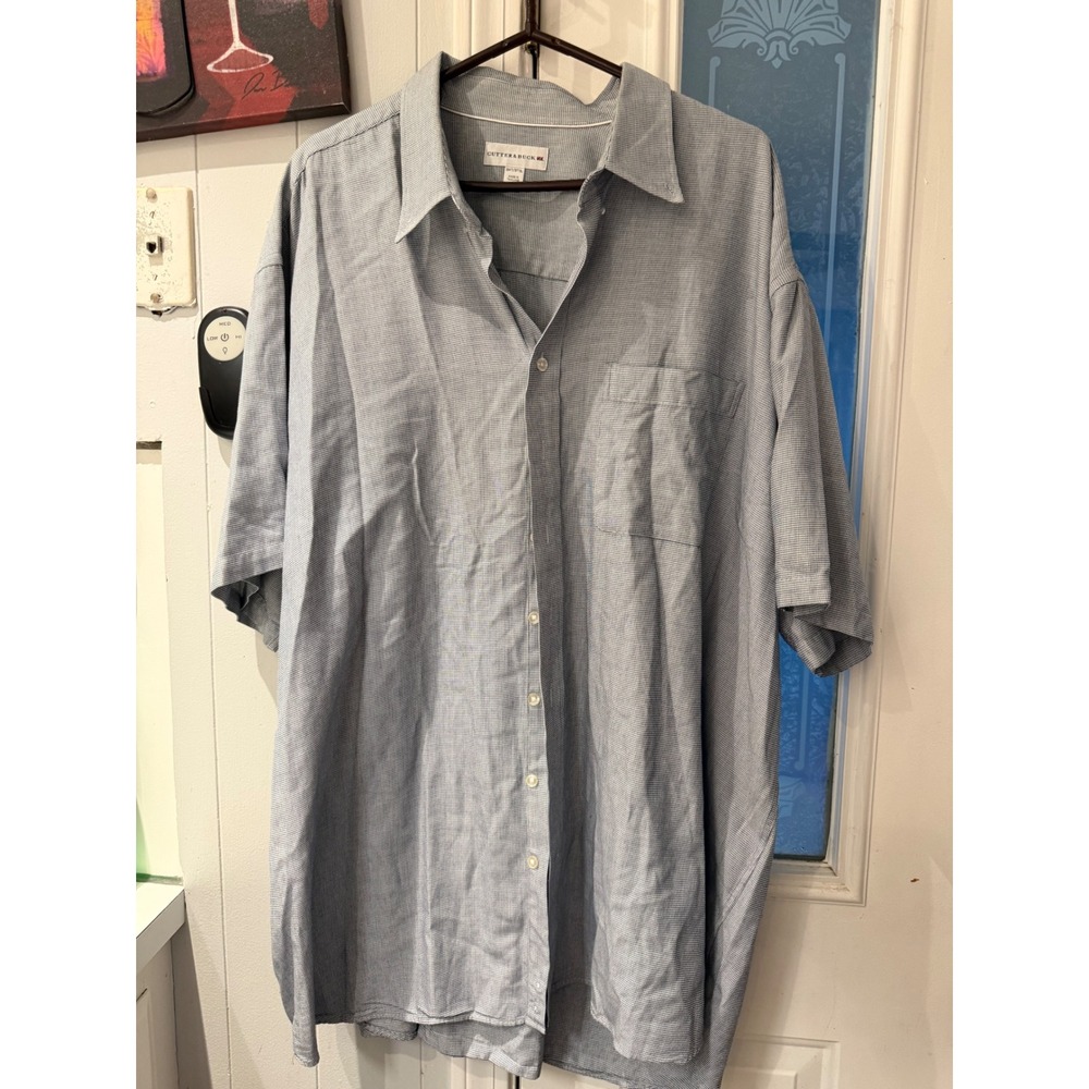 Cutter & Buck Mens 3XT Blue White Micro Check Short Sleeve Button Down Shirt BCW